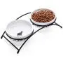 Y YHY Ceramic Raised Pet Cat Bowls, 12 Ounces Elevated Food or Water Bowls, Double Cat Dishes, Gift for Cat, White Y YHY Ceramic Raised Pet Cat Bowls, 12 Ounces Elevated Food or Water Bowls, Double Cat Dishes, Gift for Cat, White