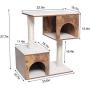 USIKEY Wooden Cat Tree with 2 Cozy Plush Condos, Cat Tower with Soft Protective Cushion and Sisal Posts, Cat Activity Tree with Cave, Kittens Activity Center, Easy Cleaning