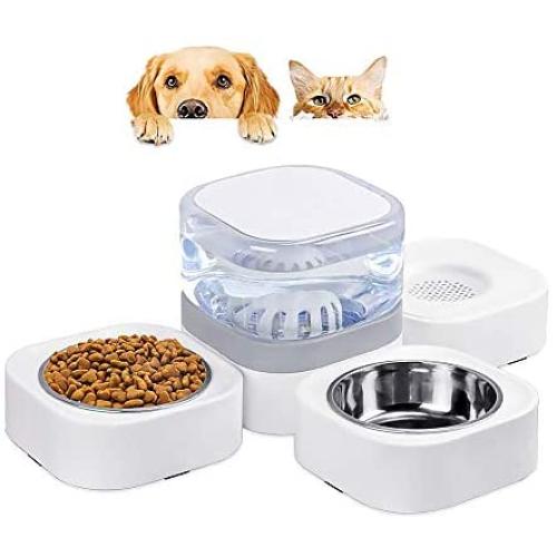 Three-in-one Automatic Pet Water Dispenser 1.8L Dog Water Bowl Dispenser with 2 Detachable Stainless Steel Feeder Bowls for Cats & Dogs