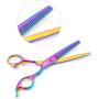 Besmall 7.0inch Titanium Professional Pet Grooming Scissors Set,Straight Thinning Curved Scissors 4pcs Set for Dog Grooming with Comb and Clean Cloth
