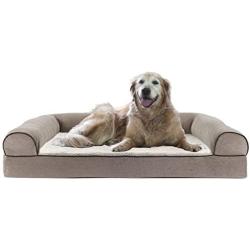 Furhaven Pet Dog Bed - Cooling Gel Memory Foam Faux Fleece and Chenille Soft Woven Traditional Sofa-Style Living Room Couch Pet Bed with Removable Cover for Dogs and Cats