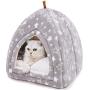 PEOPLE&PETS Pet Soft Tent Cave Bed for Cats and Small Dogs, 2 in 1 Foldable Triangle Cat Bed Hut Tent House with Removable Cushion, Stars Pattern