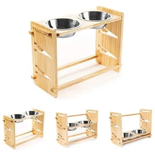 AZPLACE Dog Cat Pet Bowls Adjustable 3 Heights,Waterproof Pine Wood Dog Cat Pet Bowls Food and Water Bowls Stand Feeder with 2 Stainless Steel Bowls(16x11.8inch) AZPLACE Dog Cat Pet Bowls Adjustable 3 Heights,Waterproof Pine Wood Dog Cat Pet Bowls Food and Water Bowls Stand Feeder with 2 Stainless Steel Bowls(16x11.8inch)