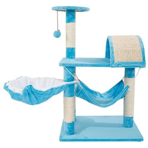 samanoya 32'' Cat Tree,Cat Tower Small with Sisal-Covered Scratching Posts,Kitty Activity Center Tree with Padded Plush Perch,Kitten Play House with Toy Ball and Cradle Bed