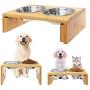 Raised Pet Bowls Elevated Feeder for Dogs Cats - Adjustable Bamboo Food and Water Bowls Stand Feeder, Available in 8.5 inches and 4.5 inches with 2 x Stainless Steel for Free