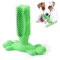 Dog Toothbrush Chewing Toys Rubber Dog Tooth Cleaning Stick Anti bite Care with Toothpaste Reservoir (Green, L)