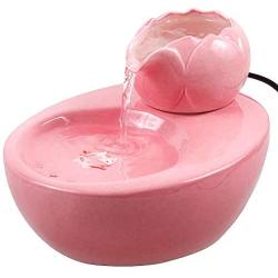 ROSE CREATE Ceramic Cat Drinking Water Fountain, 1.3 Liters Pet Water Fountains for Cats and Dogs, Electric Pet Water Dispenser with Quiet Pump and 5 Replacement Filters - Pink Lotus Style