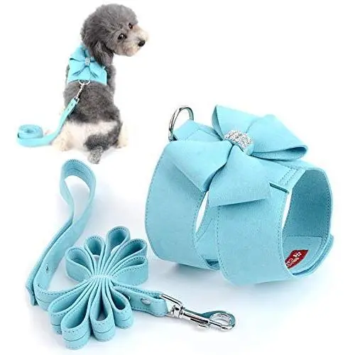 Ranphy Dog Harness and Matching Leash Set Girl Bling Rhinestone No-Pull Puppy Vest Doggie Cat Walking Training Harness Soft Bow Suede Leather Collar Adjustable for Yorkie Chihuahua Small Pet Dog Ranphy Dog Harness and Matching Leash Set Girl Bling Rhinestone No-Pull Puppy Vest Doggie Cat Walking Training Harness Soft Bow Suede Leather Collar Adjustable for Yorkie Chihuahua Small Pet Dog