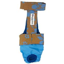 Barkertime Premium Waterproof Dog Diaper Overall - Made in USA - Blue Hawaiian Hibiscus Brown on Aqua Blue Escape-Proof Premium Waterproof Dog Diaper Overall, XL, with Tail Hole