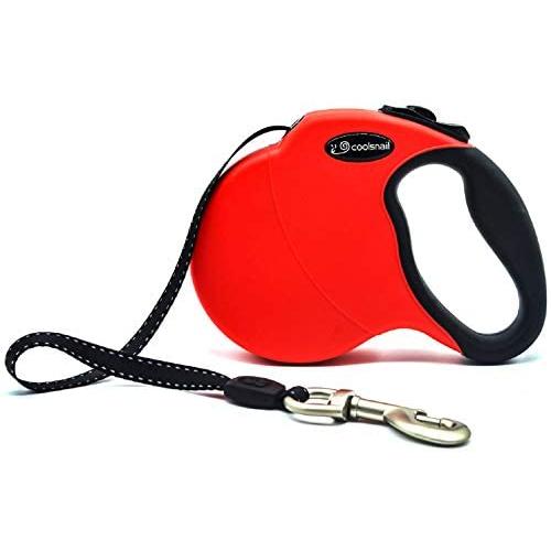 Coolsnail Heavy Duty Retractable Dog Leash with Anti-Slip Handle; No Tangle,for Large Dogs up to 110lbs,16ft Strong Nylon Tape, One-Handed Brake, Pause, Lock (Red)