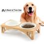 FUKUMARU Elevated Dog Ceramic Bowls, 17 OZ Raised Food Feeding Dishes for Large Cats and Medium Dogs, Solid Bamboo Water Stand Feeder Set