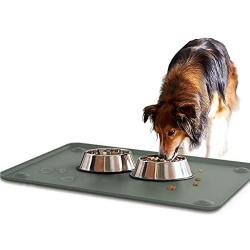 Pawaboo Dog Food Mat, (24×16) Large Size Non Slip Foldable Silicone Pet Food Mat Dog Bowl Placemat with Strong Suction Cups, Waterproof Raised Edge Water Bowl Tray Cushion on Floor for Dogs Cats