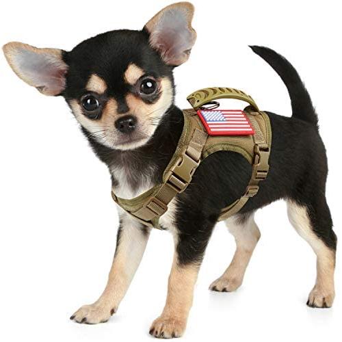 Tactical Service Dog Harness Vest,K9 Adjustable Military Working Harness Water-Resistant Comfortable Training MOLLE Dog Vest with Handle (XS, Khaki)