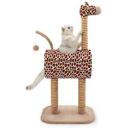 Furrytail Cute Activity Cat Tree Condo with Scratching Post and Teasing Toy, 41-Inch Cat Tower Kitten Play Tunnel House Furniture