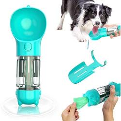 FULNEW Dog Water Bottle with Drinking Bowl 10.5 OZ 3 in 1 Multifunctional Portable Puppy Water Dispenser, Poop Shovel and Garbage Bag Storage for Pets Outdoor Walking, Hiking, Travel