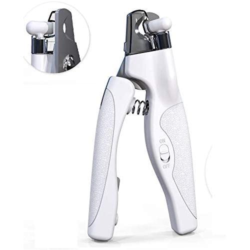 Dog Nail Clipper with Rechargeable LED Light to Avoid Over-Cutting Nails & Built-in Nail File/Razor Sharp Blades/Sturdy Non Slip Handles for Professional Grooming at Home