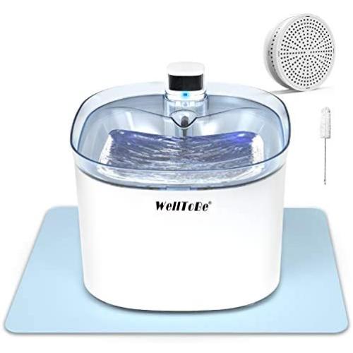 WellToBe Cat Water Fountain Battery & DC Adapter Support Pet Fountain, Smart Infrared Sensor Dog Water Dispenser, 84oz/2.5L Automatic Drinking Fountain with 2 Filters, 1 Mat and 1 Cleaning Brush