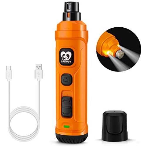 Casfuy Dog Nail Grinder with 2 LED Light - New Version 2-Speed Powerful Electric Pet Nail Trimmer Professional Quiet Painless Paws Grooming & Smoothing for Small Medium Large Dogs and Cats