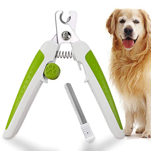 SuReady Dog Nail Clippers - Pet Nails Trimmer for Dogs or Cats with Safety Guard to Avoid Over-Cutting, Free Nail File & Lock Switch, Sturdy Non-Slip Handles