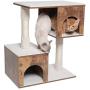USIKEY Wooden Cat Tree with 2 Cozy Plush Condos, Cat Tower with Soft Protective Cushion and Sisal Posts, Cat Activity Tree with Cave, Kittens Activity Center, Easy Cleaning