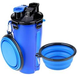 Szxc Dog Water Bottle Food Container 2-in-1 with Collapsible Bowls - Outdoor Pet Feeding Dispenser for Hiking Travel - 1 Quart - BPA Free