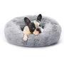Eterish Fluffy Round Calming Dog Bed, Small Anxiety Donut Dog Bed for Small Dogs, Pet Cat Bed with Raised Rim, Machine Washable, 23 inches Light Grey