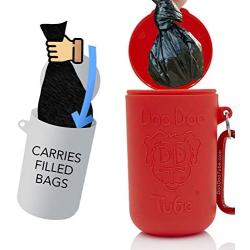 Doo Doo Tube Filled Dog Waste Bag Holder - Reusable Dog Poop Bag Tube Designed to Keep in Odors and Germs (Red)