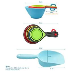 Roundler Pet Food Scoop Set, 4 Sizes Plastic Measuring Cups & 4 Sizes Collapsible Silicone Pet Measuring Scoops for Dog Cat Bird Guinea Pig Ferret and Other Small Animals Dry Food Water