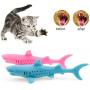 ocijf179 Cat Toy Pet Cat Kitten Silicone Shark Shape Toothbrush Catnip Molar Bite Chew Play Toy - Blue
