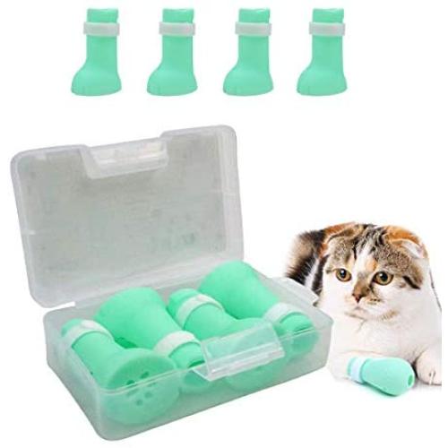 Anti-Scratch Silicone Cat Shoes Boots, Adjustable Nail Cover Precaution Scratch Gloves Cat Paw Protector, Pet Scratching Restraint Booties Kitten Cat Claws Cover for Home Bathing, Shaving Checking