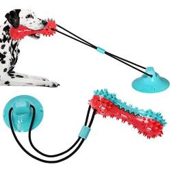 Suction Cup Dog Toy, Natural Rubber Puppy Training Teeth Cleaning Rope Chew Toys for Aggressive Chewers, Interactive Tug of War Treat Balls for Pet, Toothbrush Bone for Boredom Small Medium Large Dogs