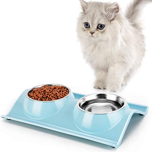 GRANDSEA Double Dog Bowls with Stand, 11 oz Stainless Steel Cat Dish, Dual Use Pet Food and Water Feeder for Small Dogs and Cats GRANDSEA Double Dog Bowls with Stand, 11 oz Stainless Steel Cat Dish, Dual Use Pet Food and Water Feeder for Small Dogs and Cats