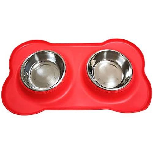 YinQin Bone Shape Dog Bowls Stainless Steel Dog Bowl with No Spill Non-Skid Silicone Mat Pet Bowls Set of 2 for Food and Water Feeder Bowls for Small Dogs Feeder Bowl for Pets, Cats