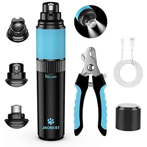 JBONEST Dog Nail Grinder with LED Lights, 20h Working Time Quiet Electric Pet Nail Trimmer,Stepless Speed Rechargeable Pet Claw Grinder with Clipper for Large Medium Small Dogs Cats Pets JBONEST Dog Nail Grinder with LED Lights, 20h Working Time Quiet Electric Pet Nail Trimmer,Stepless Speed Rechargeable Pet Claw Grinder with Clipper for Large Medium Small Dogs Cats Pets