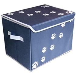 Feline Ruff Large Dog Toys Storage Box. 16'' x 12'' inch Pet Toy Storage Basket with Lid. Perfect Collapsible Canvas Bin for Cat Toys and Accessories Too!
