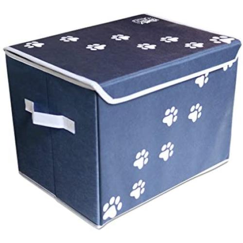 Feline Ruff Large Dog Toys Storage Box. 16'' x 12'' inch Pet Toy Storage Basket with Lid. Perfect Collapsible Canvas Bin for Cat Toys and Accessories Too!