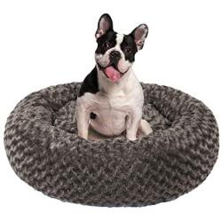 PUPPBUDD Calming Dog Bed Cat Bed Donut, Faux Fur Pet Bed Self-Warming Donut Cuddler, Round Comfortable Rose Swirl Plush Beds with Removable Washable Cover for Medium Small Dogs and Cats (23/30)