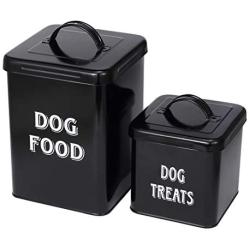 Pethiy Dog Food and Treats Containers Set with Scoop for Dogs-Vintage White Powder-Coated Carbon Steel - Tight Fitting Lids - Storage Canister Tins Small