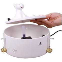 ROSE CREATE 1.3L Ceramic Cat Drinking Water Fountain Bowl, Upgraded USB Charging Smooth Porcelain Electric Pet Water Dispenser for Cats/Dogs with Quiet Pump, 5 Filters - White Sitting Deer