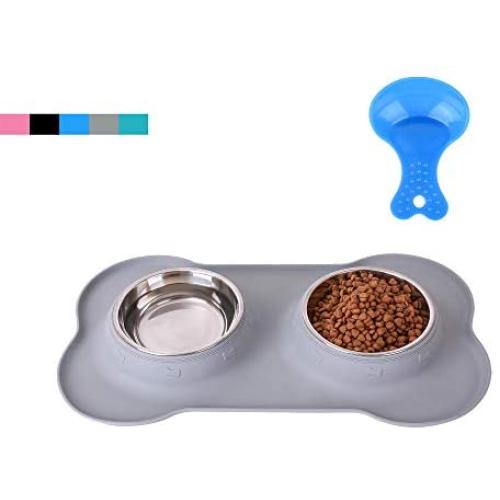 Hubulk Pet Dog Bowls 2 Stainless Steel Dog Bowl with No Spill Non-Skid Silicone Mat + Pet Food Scoop Water and Food Feeder Bowls for Feeding Small Medium Large Dogs Cats Puppies