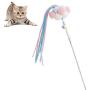 2PCS Cat Rainbow Tunnel Pet Tube Foldable Amusement Kitten Toy Indoor Outdoor 1PC Cat Feather Toy Interactive Stick Cat Toy Pet Toy with Bells and Pompoms (Pink and Blue)