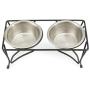 PetRageous 12111SS Moon Metal Non Slip Dog Diner, Black, 1-Cup Capacity, Two Dishwasher Safe Stainless Steel Bowls, 5-Inch Tall Feeder, for Small and Medium Dogs and Cats