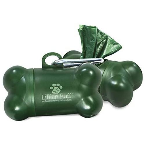 Lillian Ruff Dog Waste Bag Dispenser with Leash Clip Disposable Bag Holder for Pet Waste - 15 Leak Proof Unscented Poop Bags Included-3 Pc Pack Green