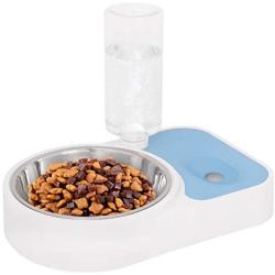 SIOMK Double Dog Cat Bowls, 2 in 1 Premium Pets Water and Food Bowl Set, Automatic Water Dispenser, Detachable Stainless Steel Bowl, Automatic Cat Feeder, Pet Food Water Bowls for Cats and Small Dog