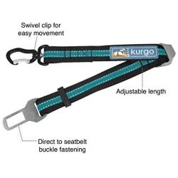 Kurgo Direct to seat belt Tether for Dogs, Car seat belt for Pets, Adjustable Dog Safety Belt Leash, Quick & Easy Installation, Works with Any Pet Harness, Carabiner, Swivel, Bungee