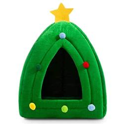 Hollypet Self-Warming 2 in 1 Foldable Comfortable Triangle Cat Bed Tent House, Christmas Tree