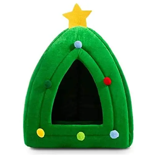 Hollypet Self-Warming 2 in 1 Foldable Comfortable Triangle Cat Bed Tent House, Christmas Tree Hollypet Self-Warming 2 in 1 Foldable Comfortable Triangle Cat Bed Tent House, Christmas Tree