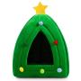 Hollypet Self-Warming 2 in 1 Foldable Comfortable Triangle Cat Bed Tent House, Christmas Tree