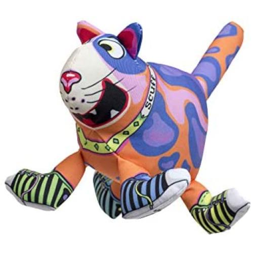 FUZZU That Sneaky Cat! Irresistible Dog Chew Toys with Squeaker, Scuff - Floppy Limbs and Tail for Flipping & Retrieving, Rough ‘n’ Tough Polyester Twill Fabric, Hand Illustrated