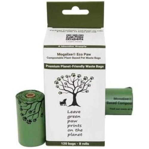 MOGALIXE 100% Compostable Poop Bags - Pet Waste Bags - Plant-Based - Home and Industrial Compost Certified - Highest ASTM D6400 Rated - Leak Proof - Extra Thick - Large (120-Bags)